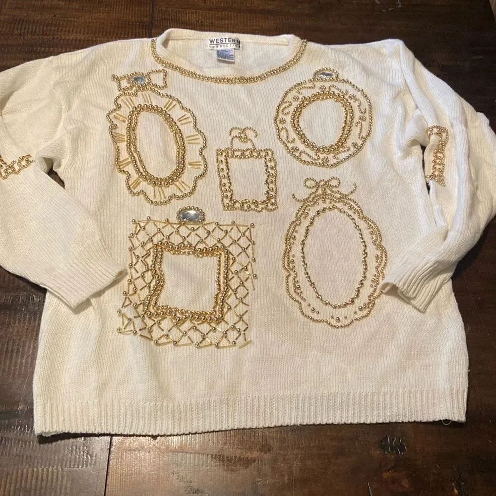 Vintage Western Connection Blinged out 90’s beaded sweater Large